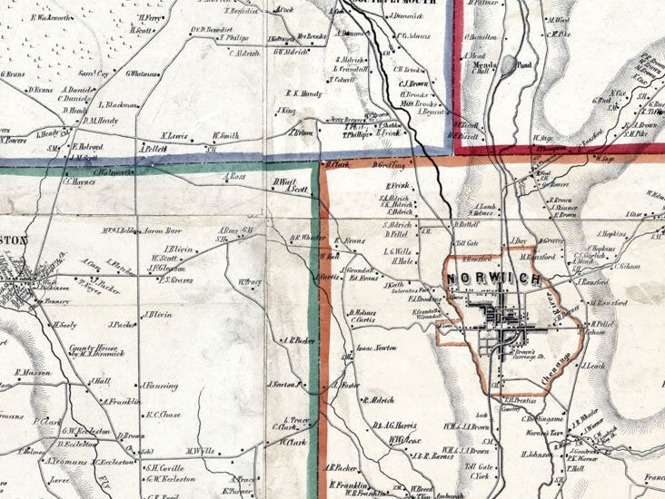 1855 Map of Chenango County New York from actual surveys Norwich