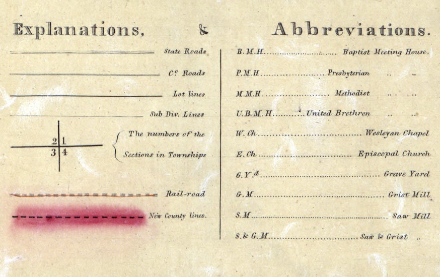 1849 Farm Line Map of Delaware County Ohio Scioto River