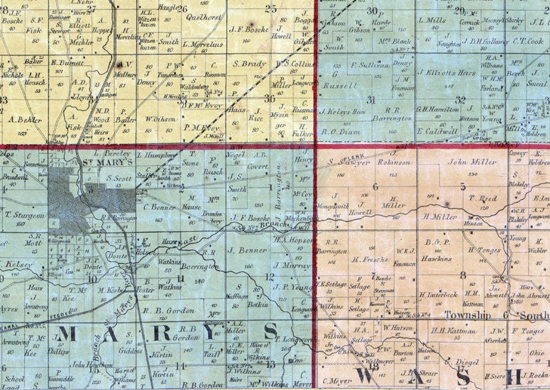 1860 Farm Line Map of Auglaize County Ohio Wapakoneta Minster