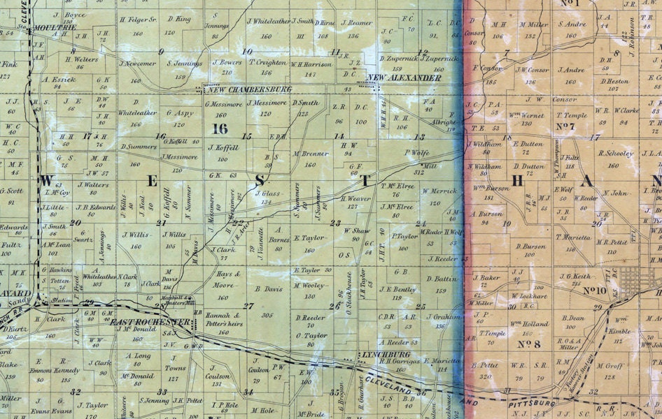 1860 Farm Line Map of Columbiana County Ohio