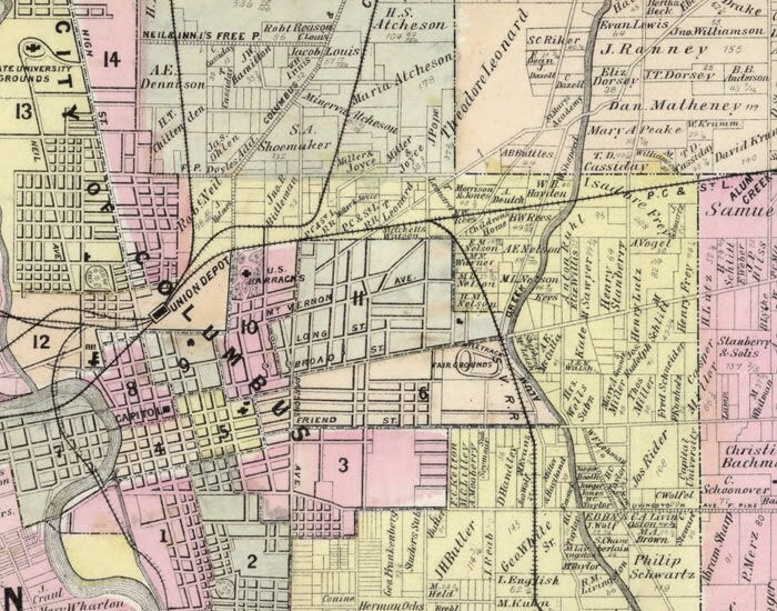 1883 Farm Line Map of Franklin County Ohio Columbus