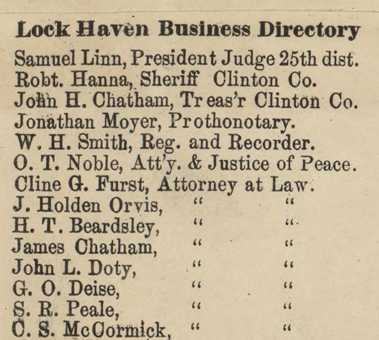 1862 Map of Clinton County Pennsylvania & Lockhaven Genealogy