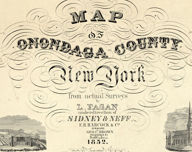 1852 Map of Onondaga County New York from actual surveys Syracuse