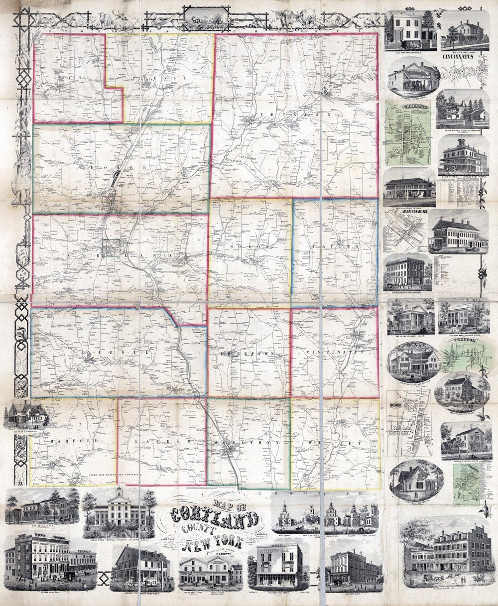 1855 Map of Cortland County New York from actual surveys