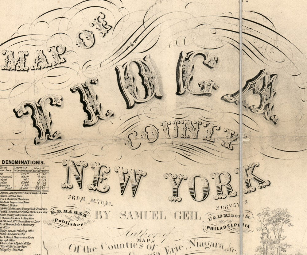 1855 Map of Tioga county NY from actual surveys Owego
