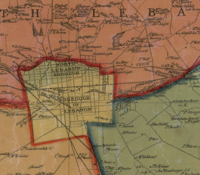 1860 Map of Lebanon County Pa Jonestown Annville