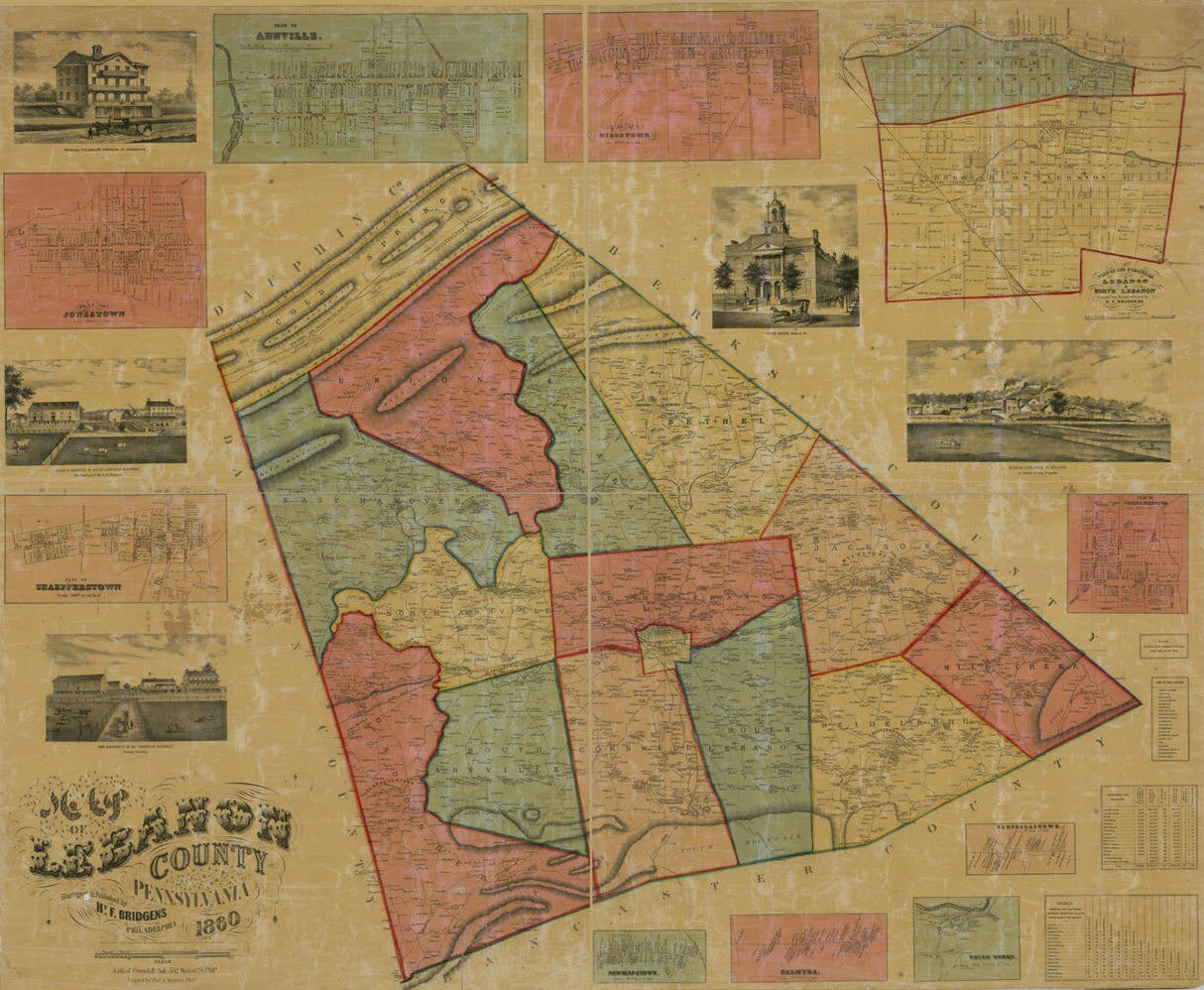 1860 Map of Lebanon County Pa Jonestown Annville