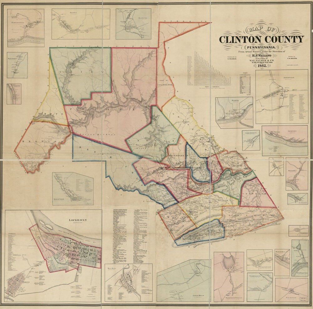 1862 Map of Clinton County Pennsylvania & Lockhaven Genealogy