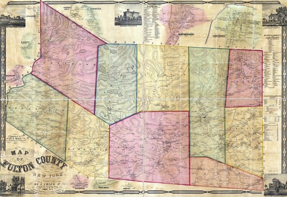 1856 Map of Fulton County New York from actual surveys