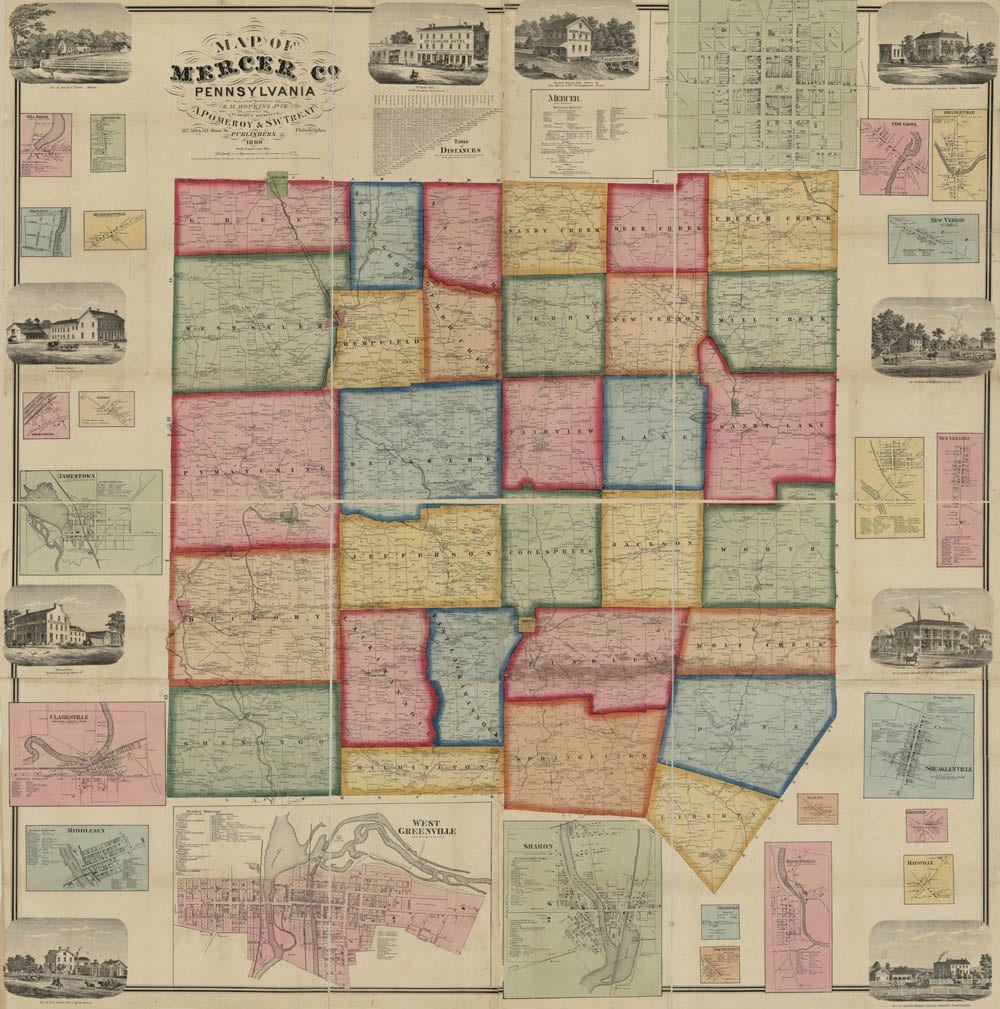 1860 Farm Line Map of Mercer County Pa from actual surveys