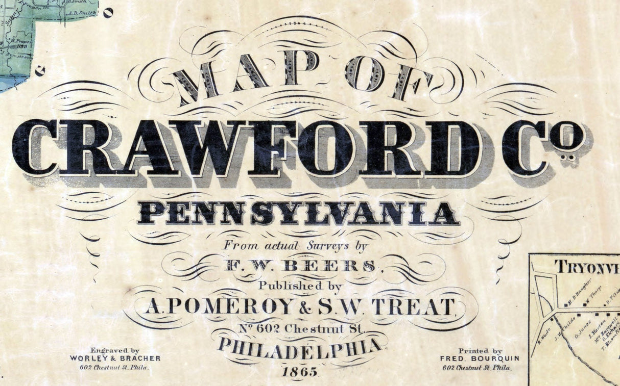 1865 Farm Line Map of Crawford County Pa from actual surveys