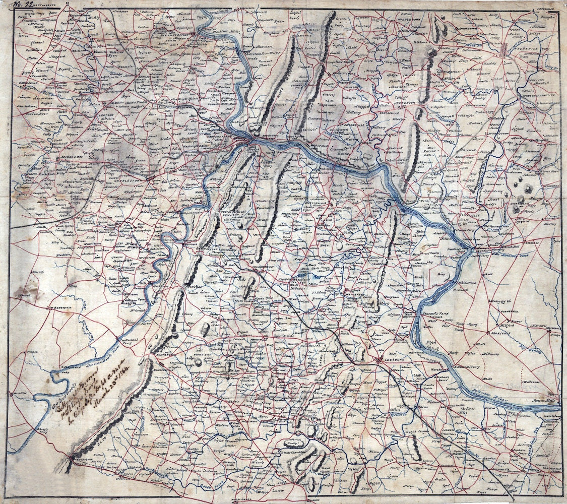 1864 Map of Loudoun Clarke Jefferson Berkeley County WV Montgomery Frederick