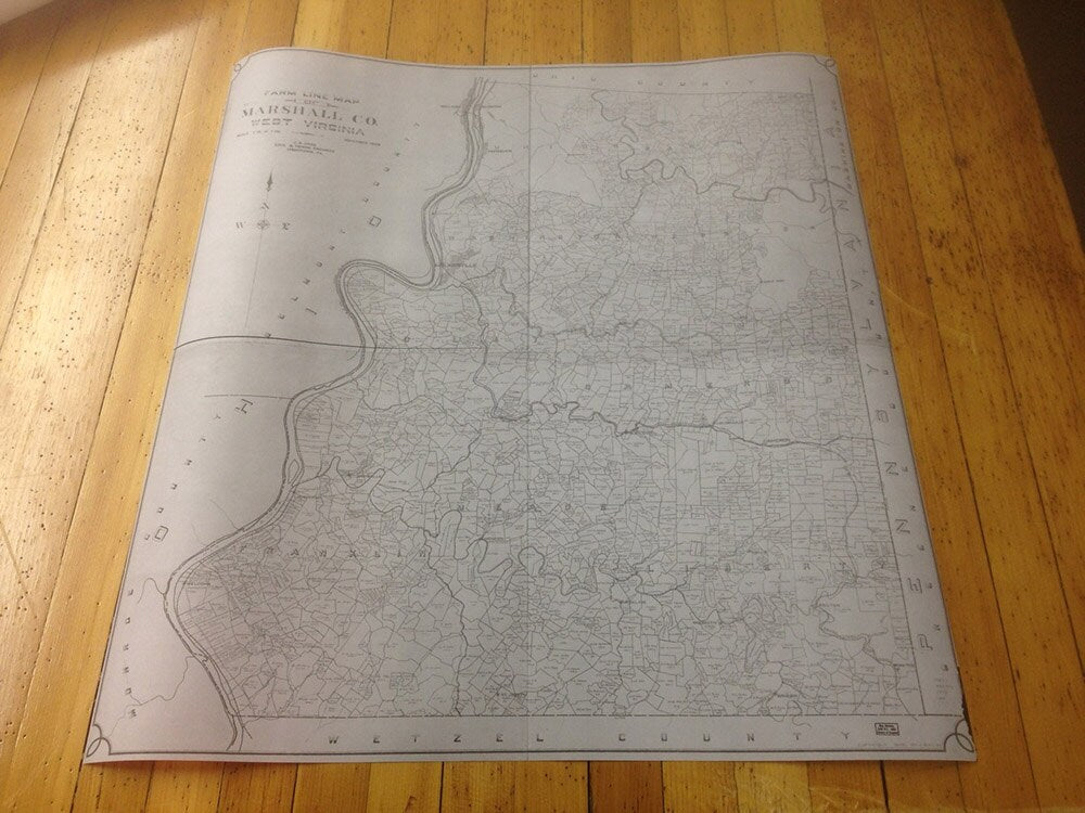 1909 Farm Line Map of Marshall County West Virginia