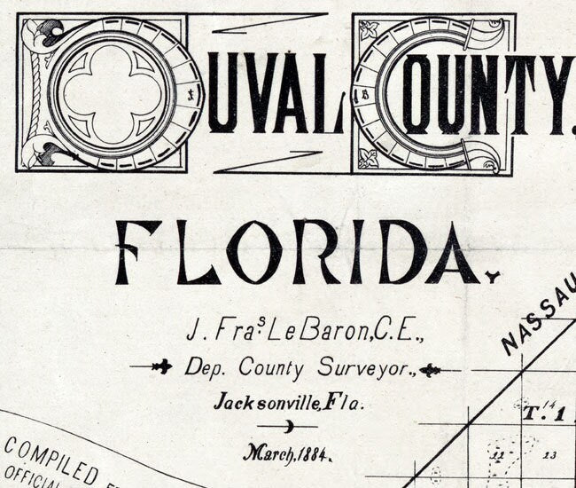 1885 Map of Duval County Florida Jacksonville