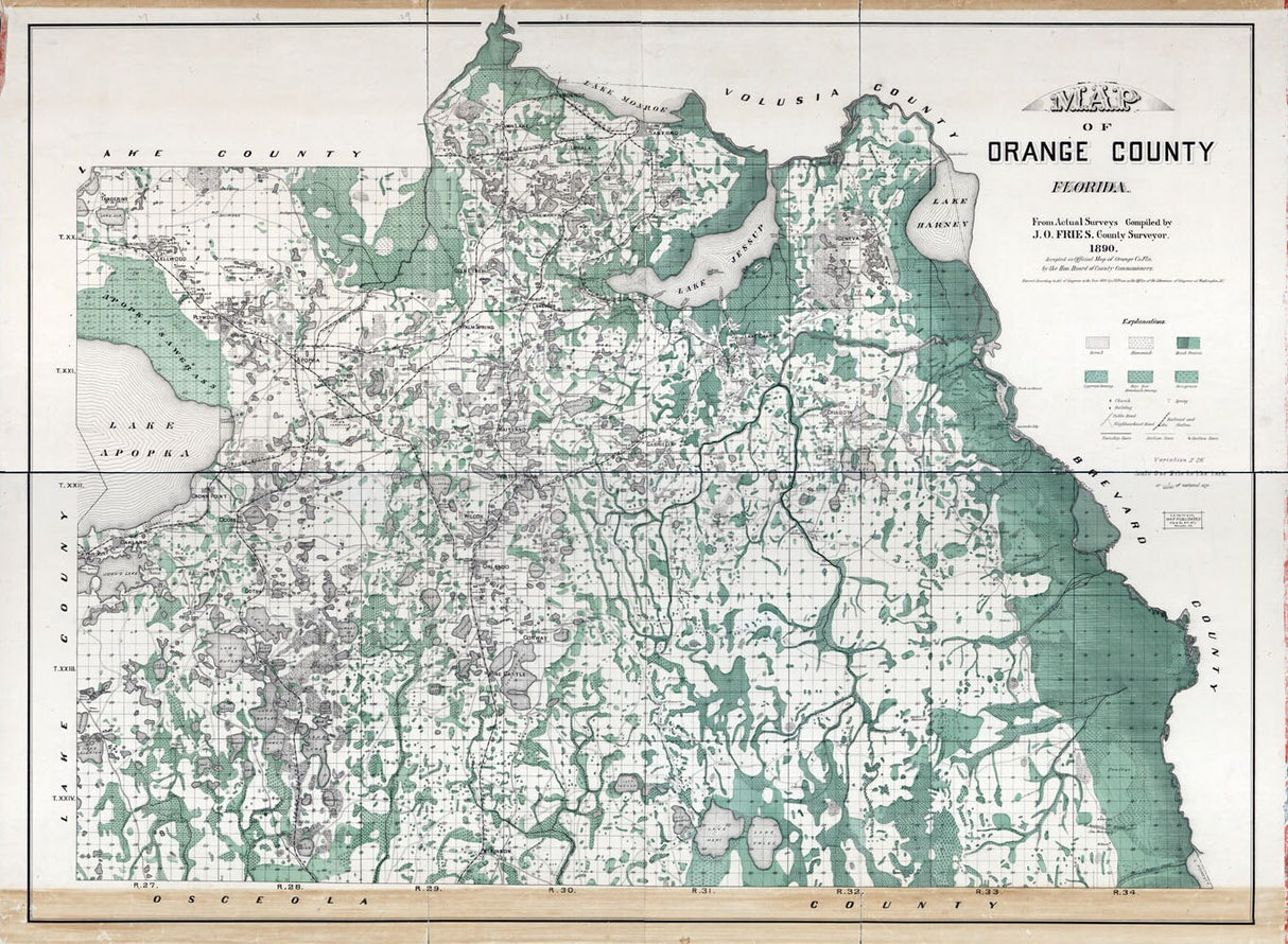 1890 Map of Orange County Florida Orlando
