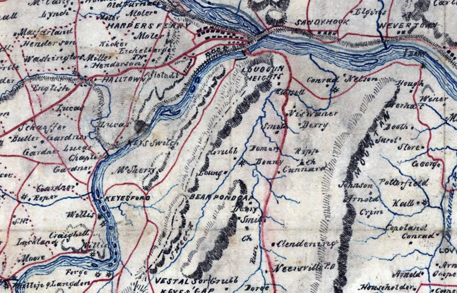 1864 Map of Loudoun Clarke Jefferson Berkeley County WV Montgomery Frederick