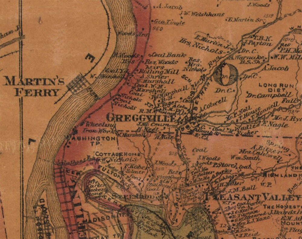 1871 Map of the Panhandle Hancock Brooke Ohio & Marshall Counties West Virginia