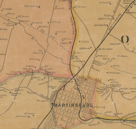 1894 Map of Berkeley County West Virginia Martinsburg