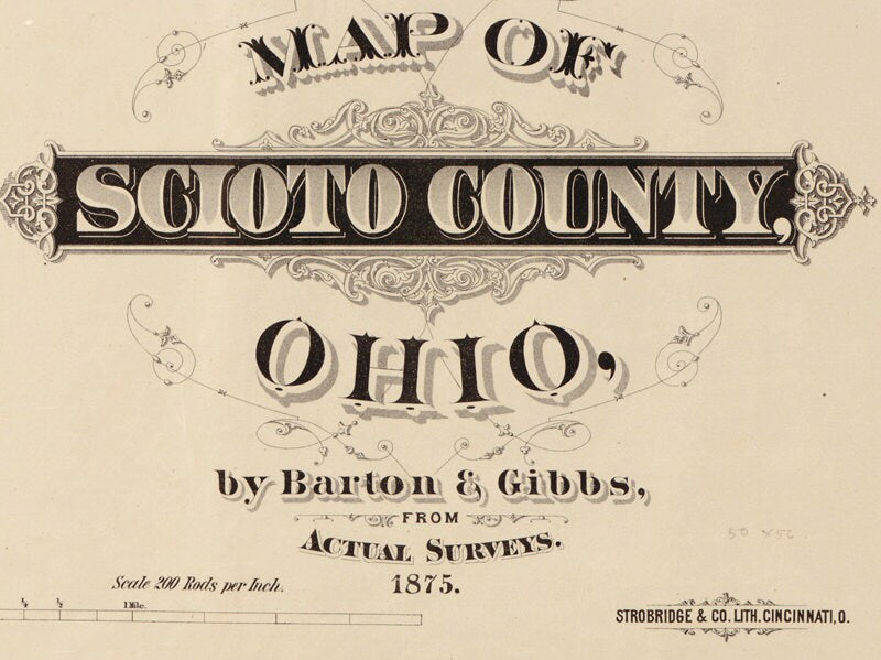 1875 Farm Line Map of Scioto County Ohio Portsmouth