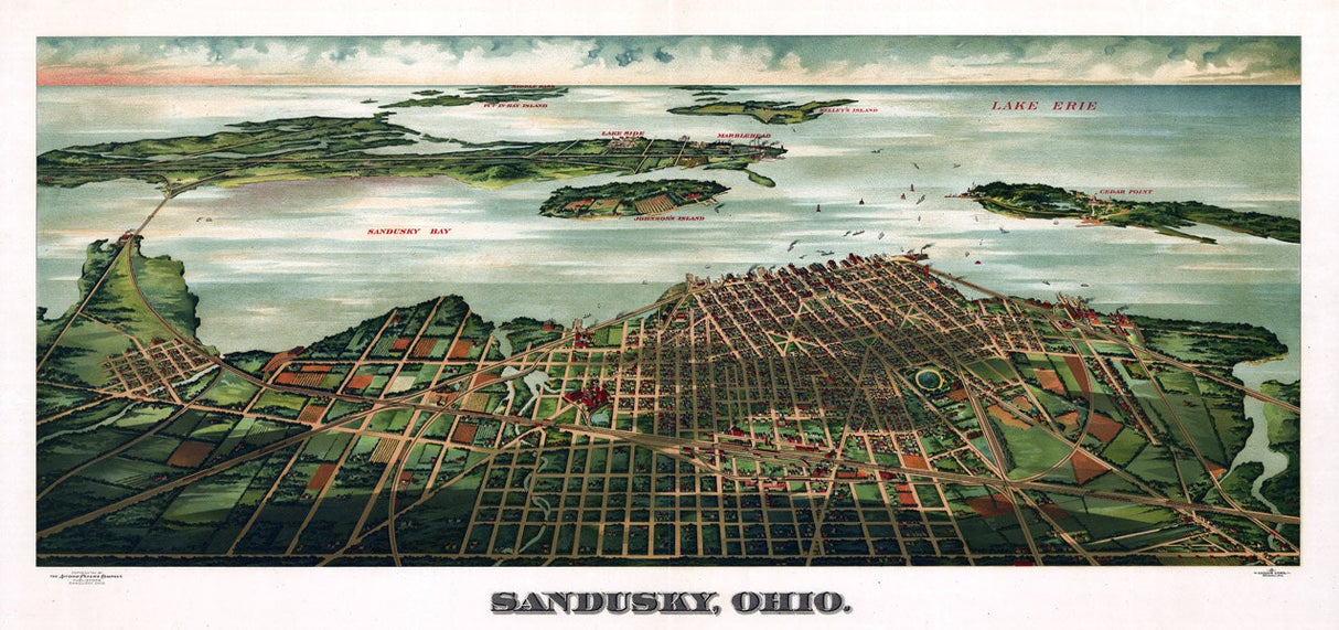1898 Panoramic Map of Sandusky Ohio
