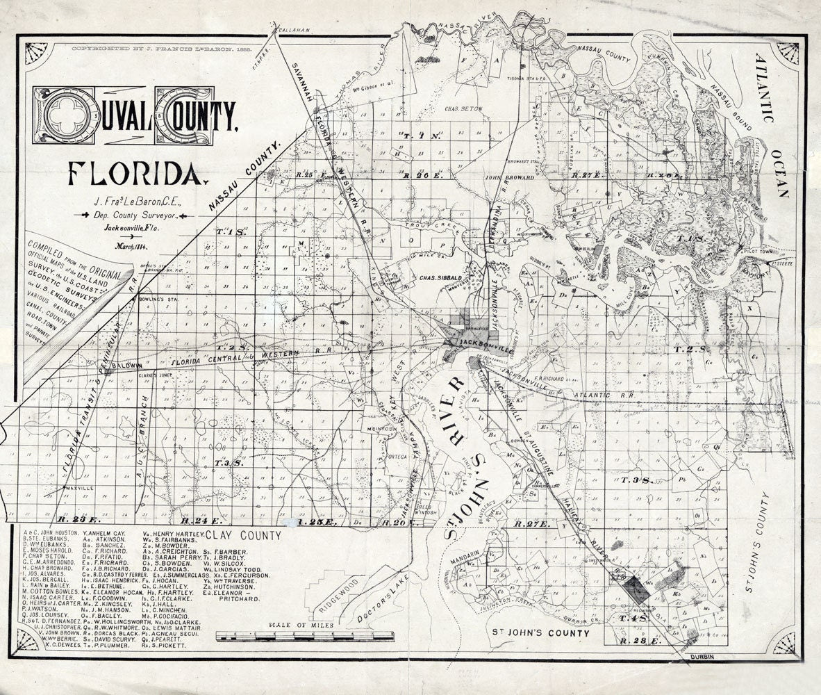 1885 Map of Duval County Florida Jacksonville