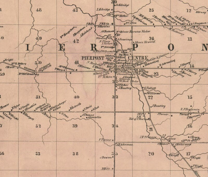 1856 Farm Line Map of Ashtabula County Ohio Farm Names