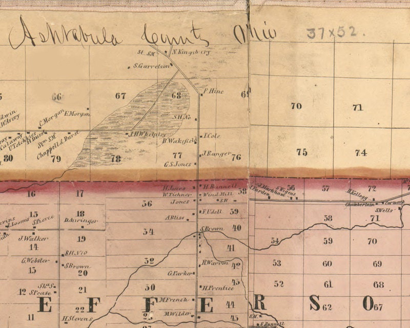 1856 Farm Line Map of Ashtabula County Ohio Farm Names