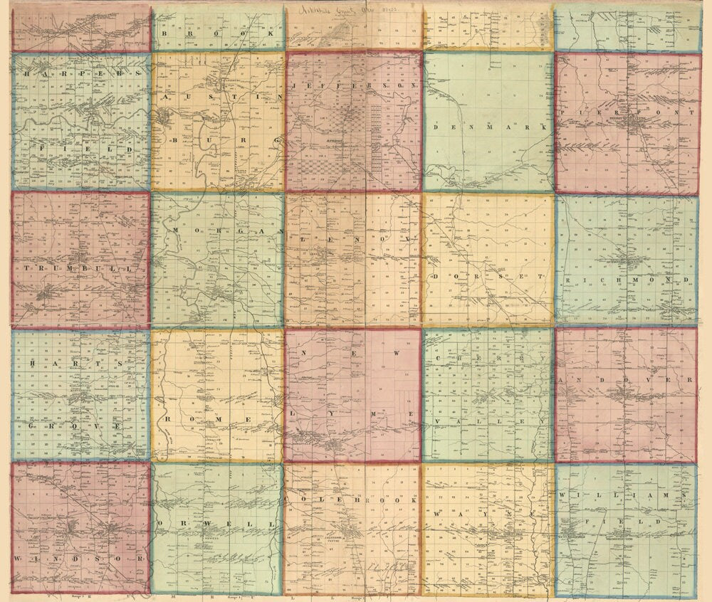 1856 Farm Line Map of Ashtabula County Ohio Farm Names