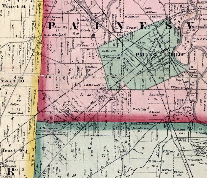 1857 Farm Line Map of Geauga and Lake County Ohio Painesville
