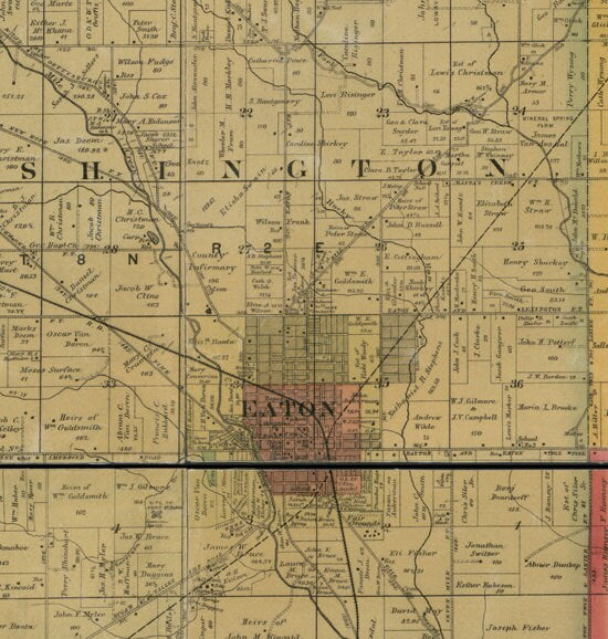 1887 Farm Line Map of Preble County Ohio Eaton