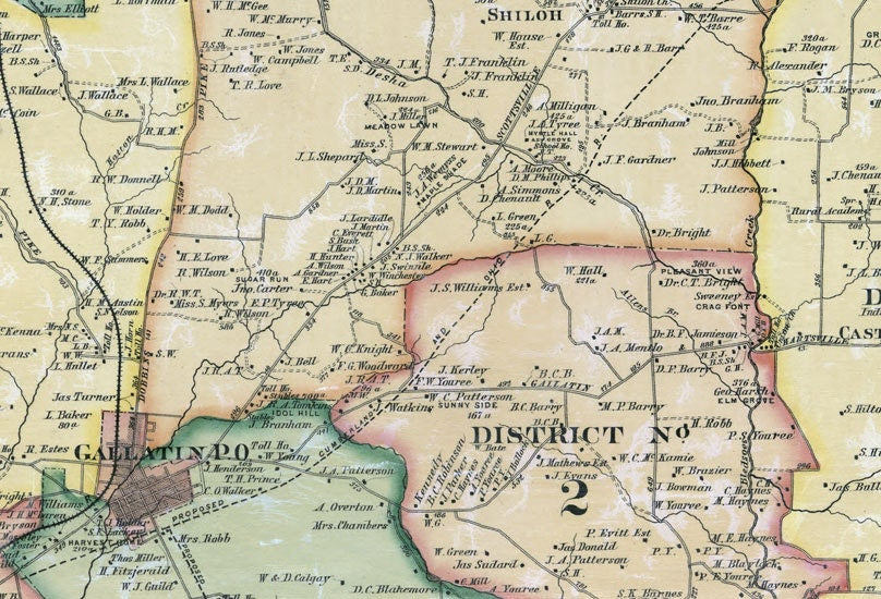 1878 Cadastral Map of Sumner County Tennessee Gallatin