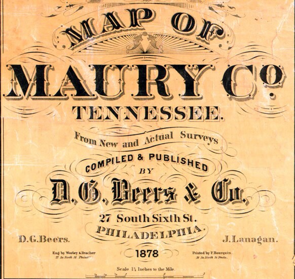 1878 Map of Maury County Tennessee Columbia