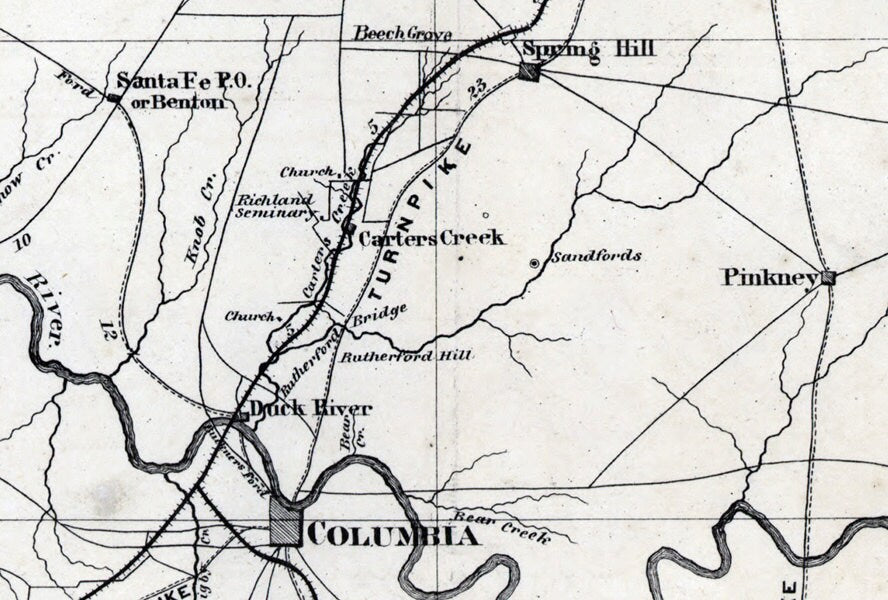 1860 Map of Nashville Tennessee Region Historical Places