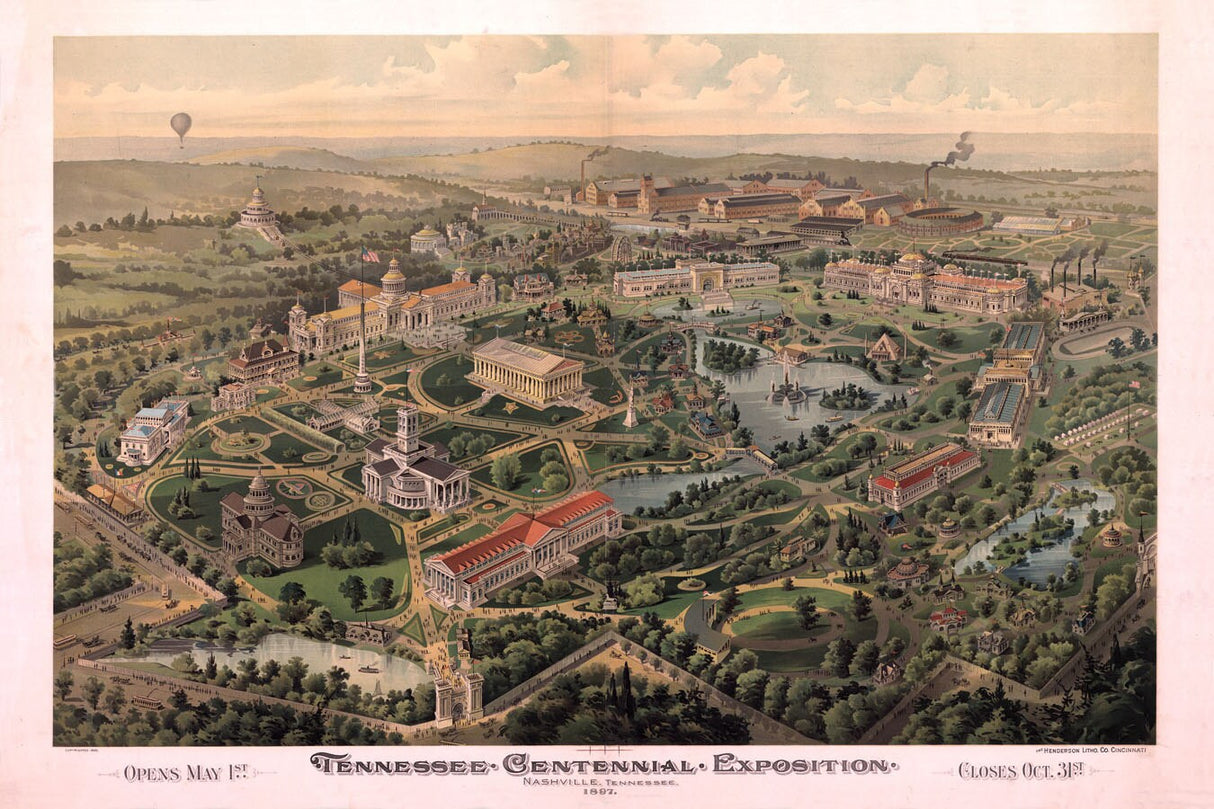 1896 Aerial Map Photo of Nashville Tennessee