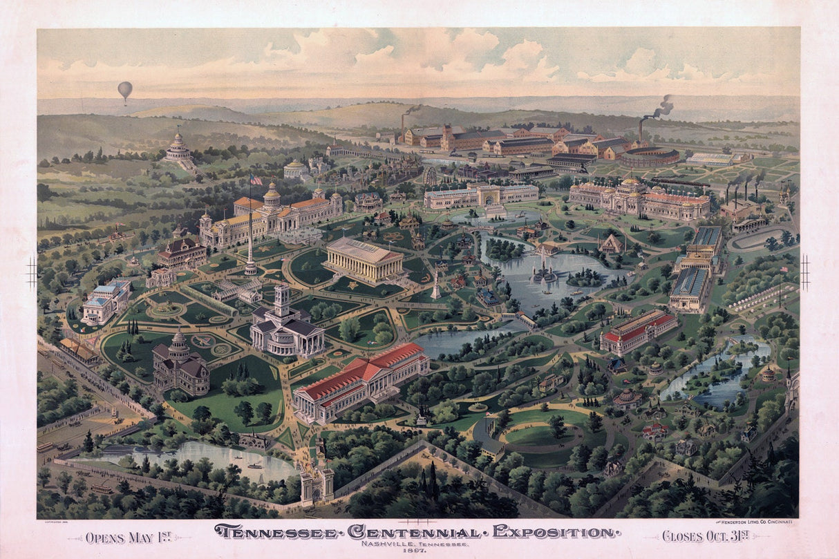 1897 Panoramic Aerial Map of Nashville Tennessee Centennial Exposition