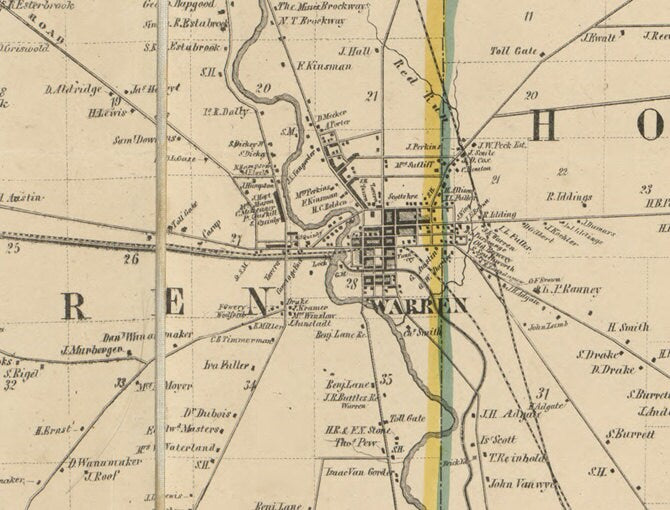 1856 Farm Line Map of Trumbull County Ohio Warren Farm Names