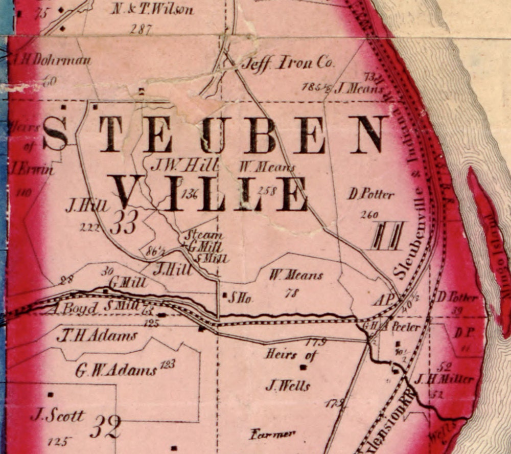 1856 Map of Jefferson County Ohio Farm Line Map Genealogy