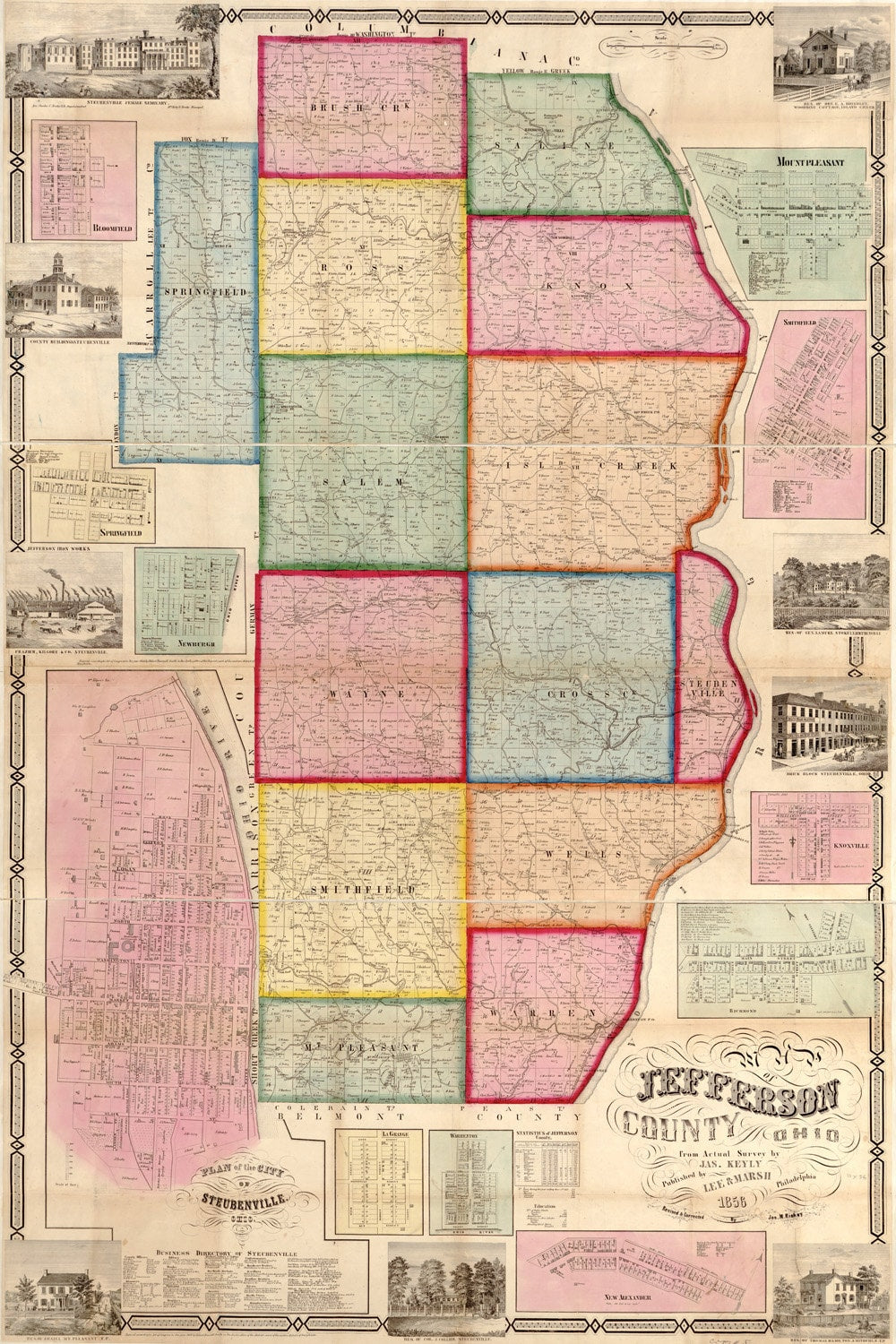 1856 Map of Jefferson County Ohio Farm Line Map Genealogy