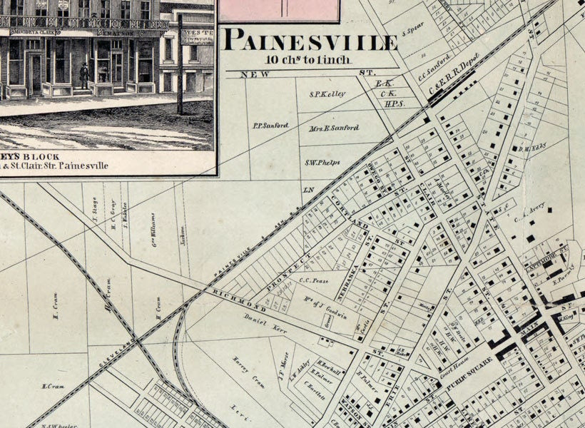 1857 Farm Line Map of Geauga and Lake County Ohio Painesville