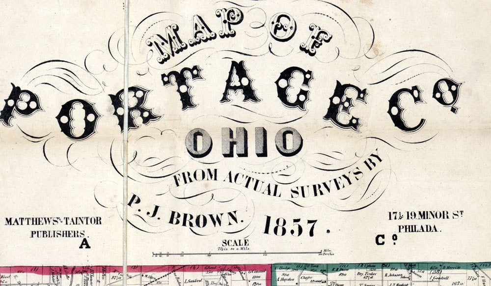 1857 Farm Line Map of Portage County Ohio Ravenna Franklin Mills