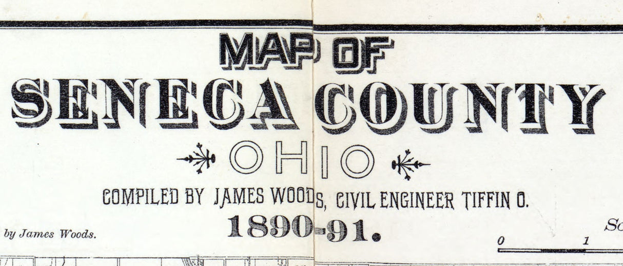 1891 Farm Line Map of Seneca County Ohio Tiffin