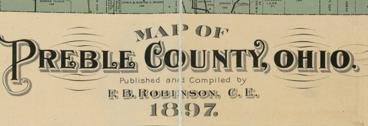 1897 Farm Line Map of Preble County Ohio Eaton