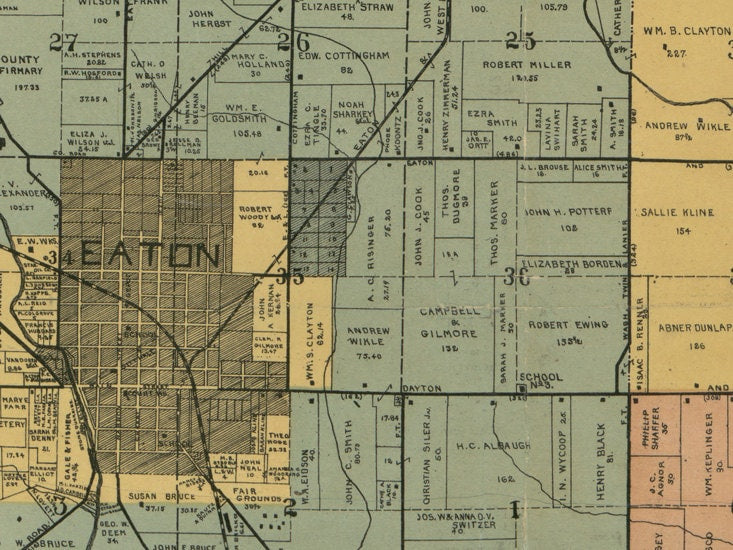1897 Farm Line Map of Preble County Ohio Eaton