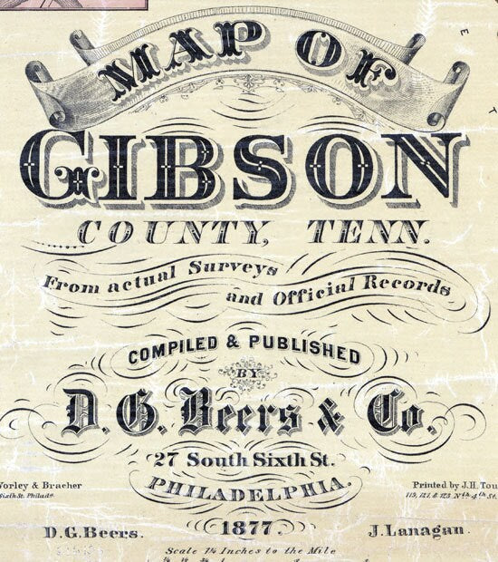 1877 Map of Gibson County Tennessee Humbolt