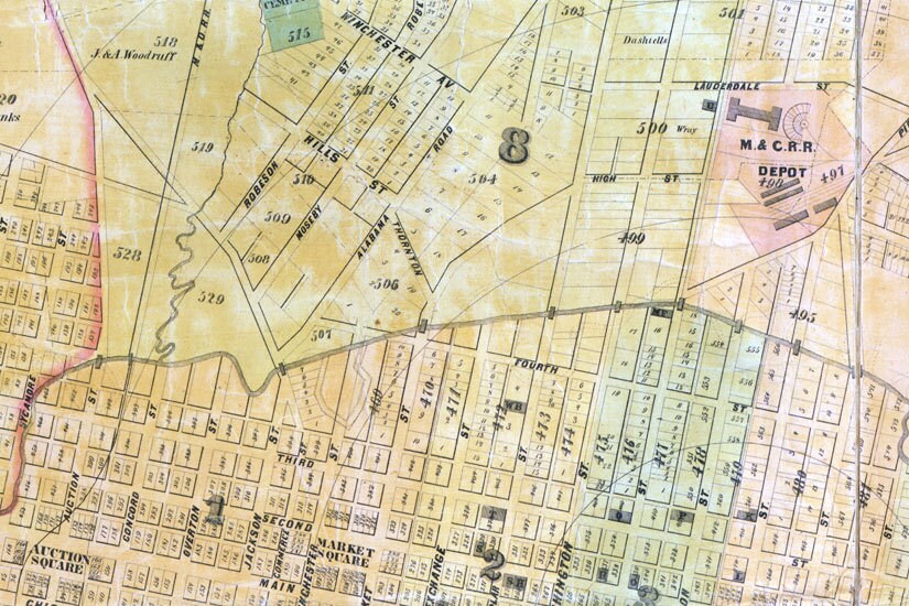 1858 Map of Memphis Tennessee and Fort Pickering