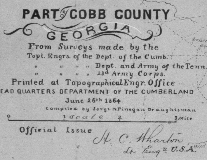 1864 Map of Cobb County Georgia Reproduction