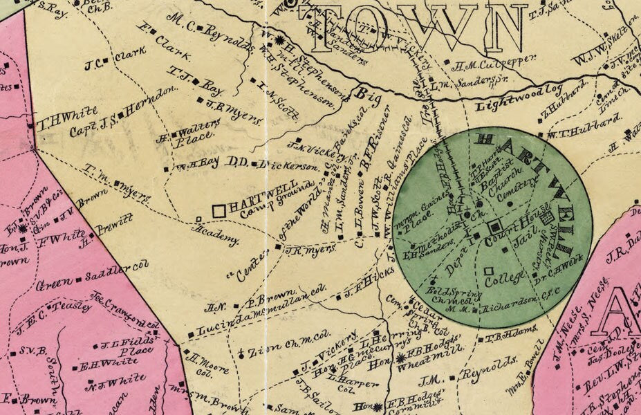 1889 Map of Hart County Georgia landowner reprint