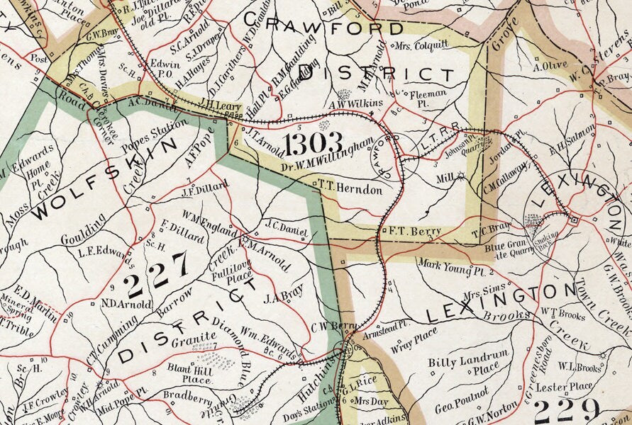 1894 Map of Oglethorpe County Georgia Lexington landowner reprint