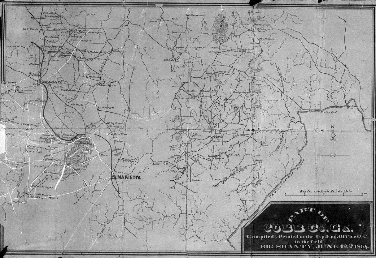 1864 Map Part of Cobb County Georgia Reproduction