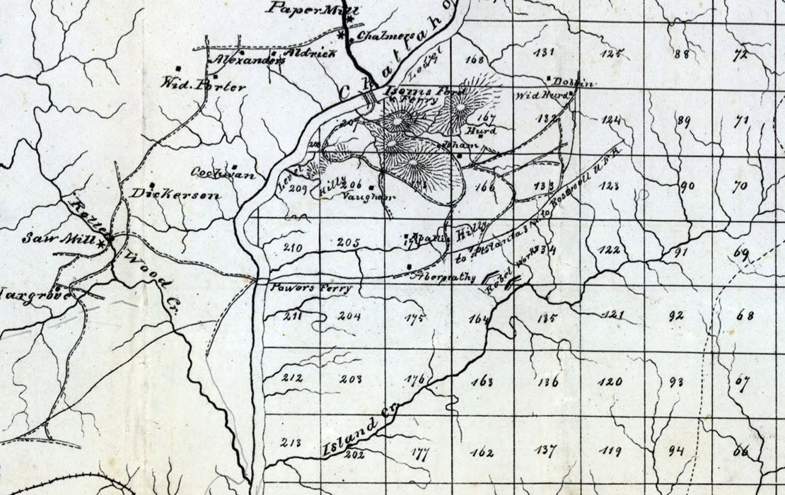 1864 Map of Part of Dekalb and Fulton County Georgia Reproduction